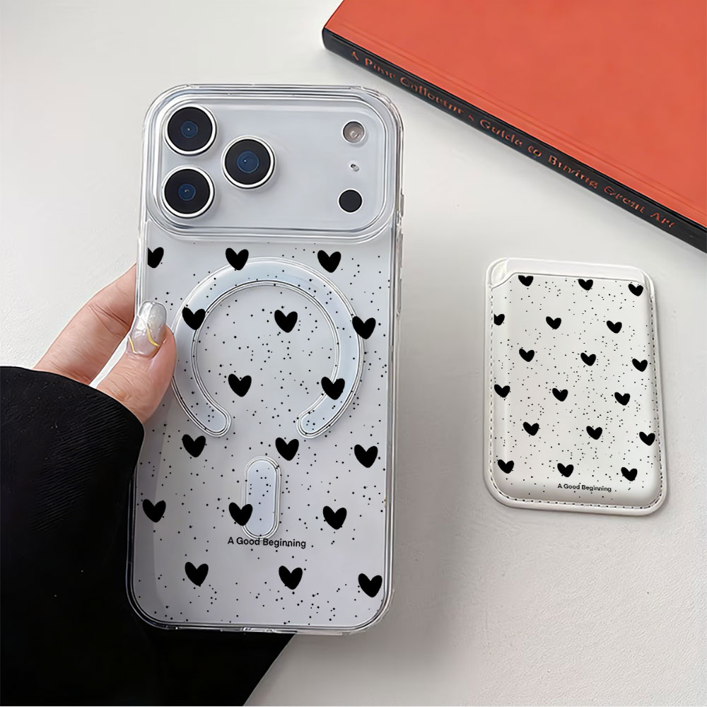 Leather Wallet Card Holder Phone Cover - Volledig scherm Polka Dot Hartje voor