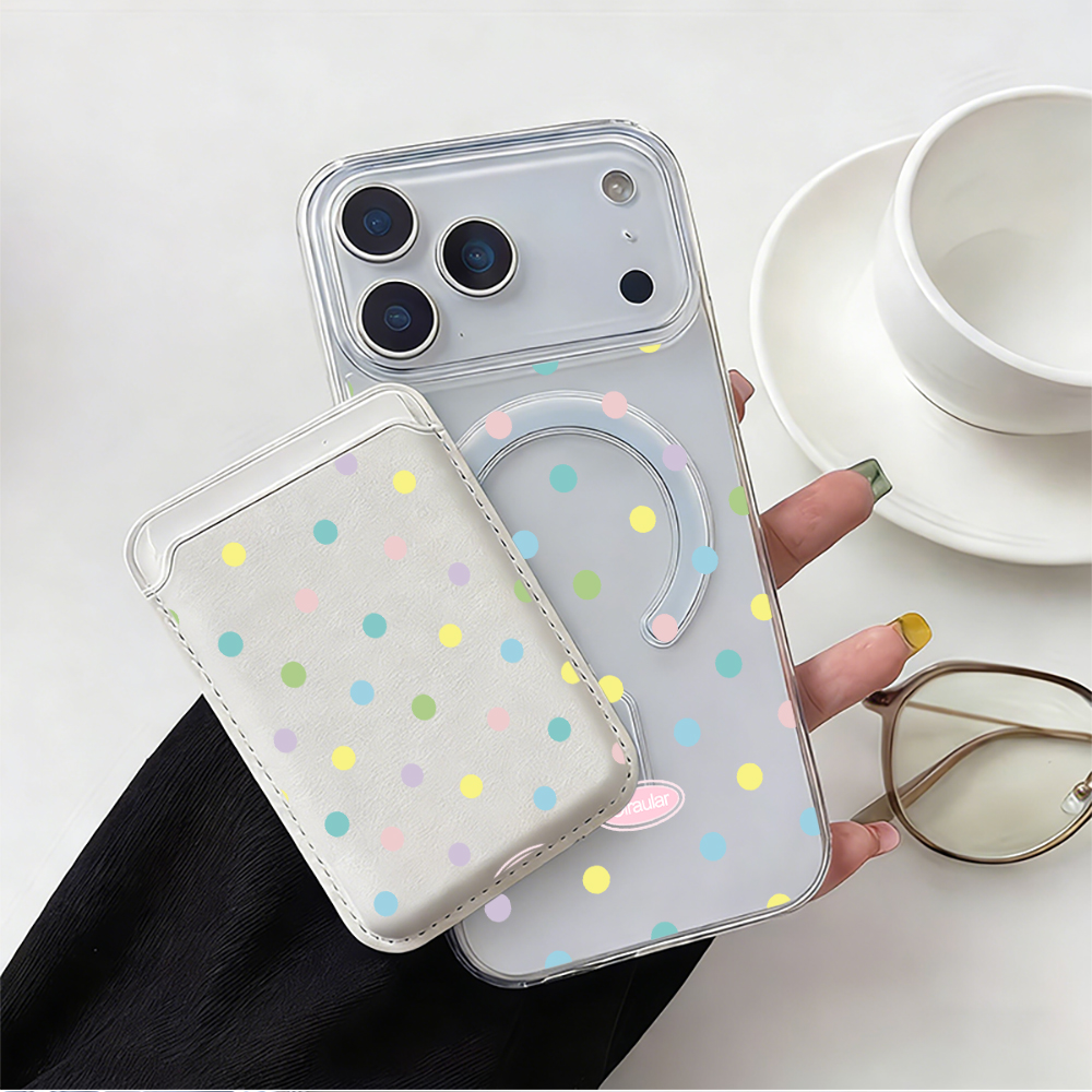Leather Wallet Card Holder Phone Cover - Kleurrijke Polka Dot MagSafe portemonnee magnetische