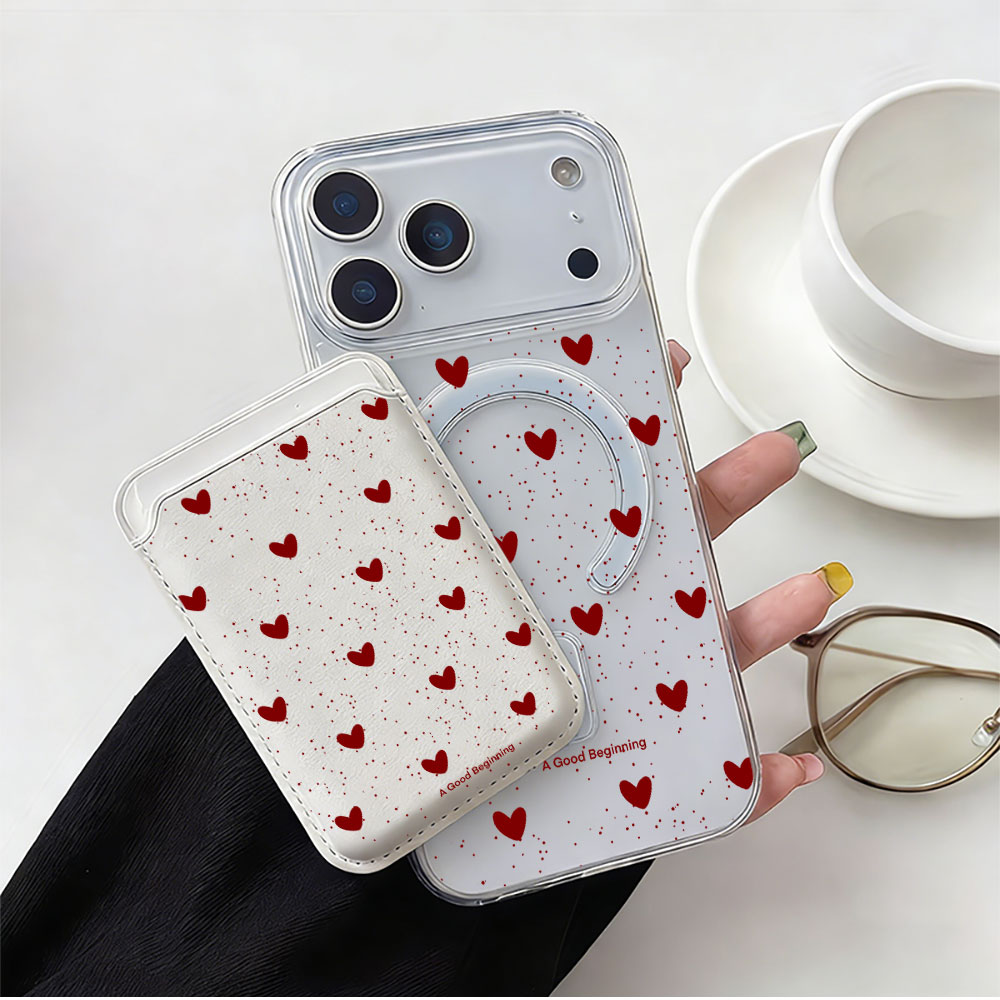 Volledig scherm Polka Dot Hart - Leather Wallet Card Holder Phone Cover recensie en prijs